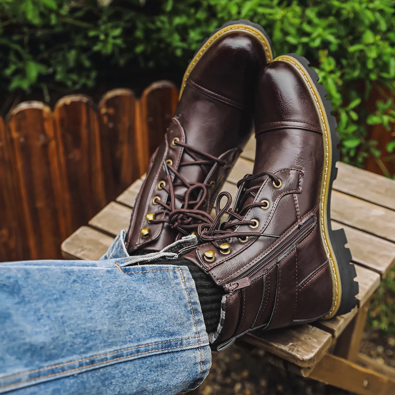 Men's Leather Two Zippers Motorcycle Boots