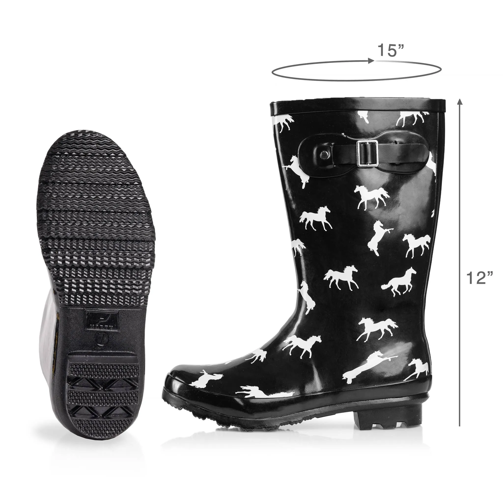 Norty Women Mid Calf 11 Rain Boot Black Horse