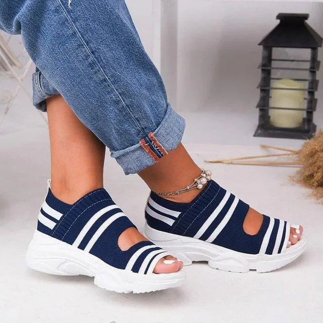 Women’s Knitted Platform Sandals – Summer Slip-On Peep Toe Sports Sneakers