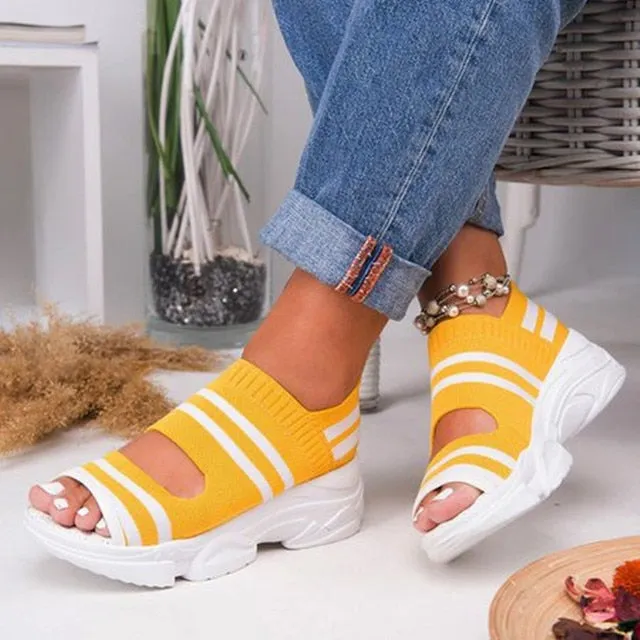 Women’s Knitted Platform Sandals – Summer Slip-On Peep Toe Sports Sneakers